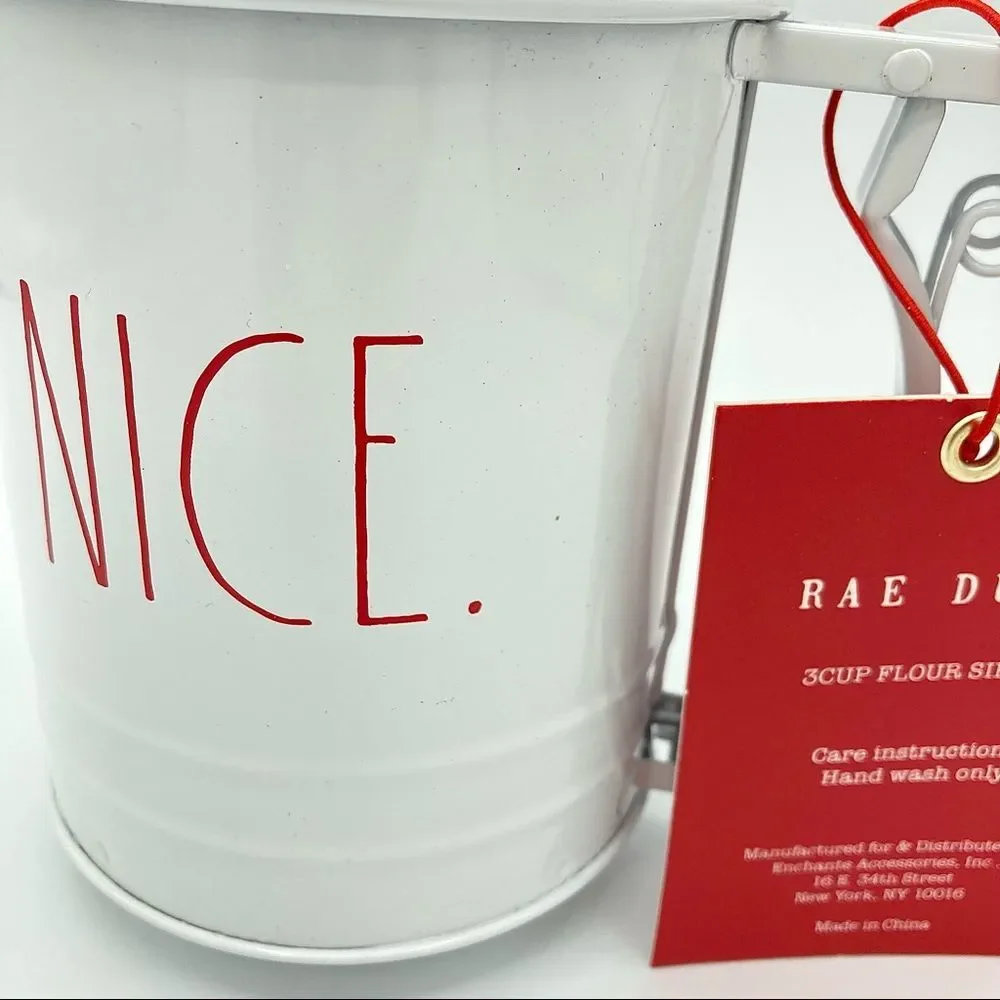 Rae Dunn Nice 3 Cup Flour Sifter White Red Christmas NWT New